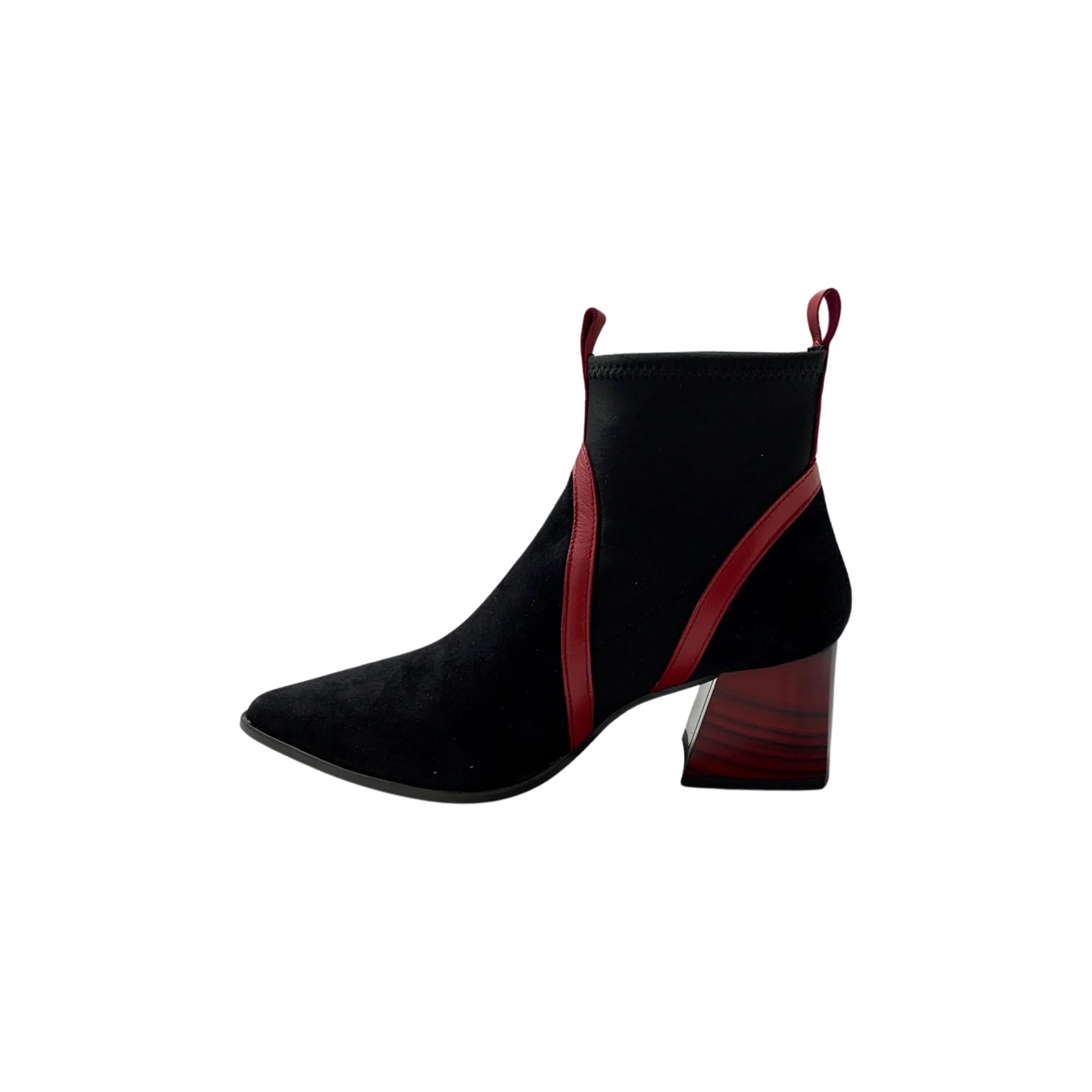 9258 Black Suede/Red Heel Bootie