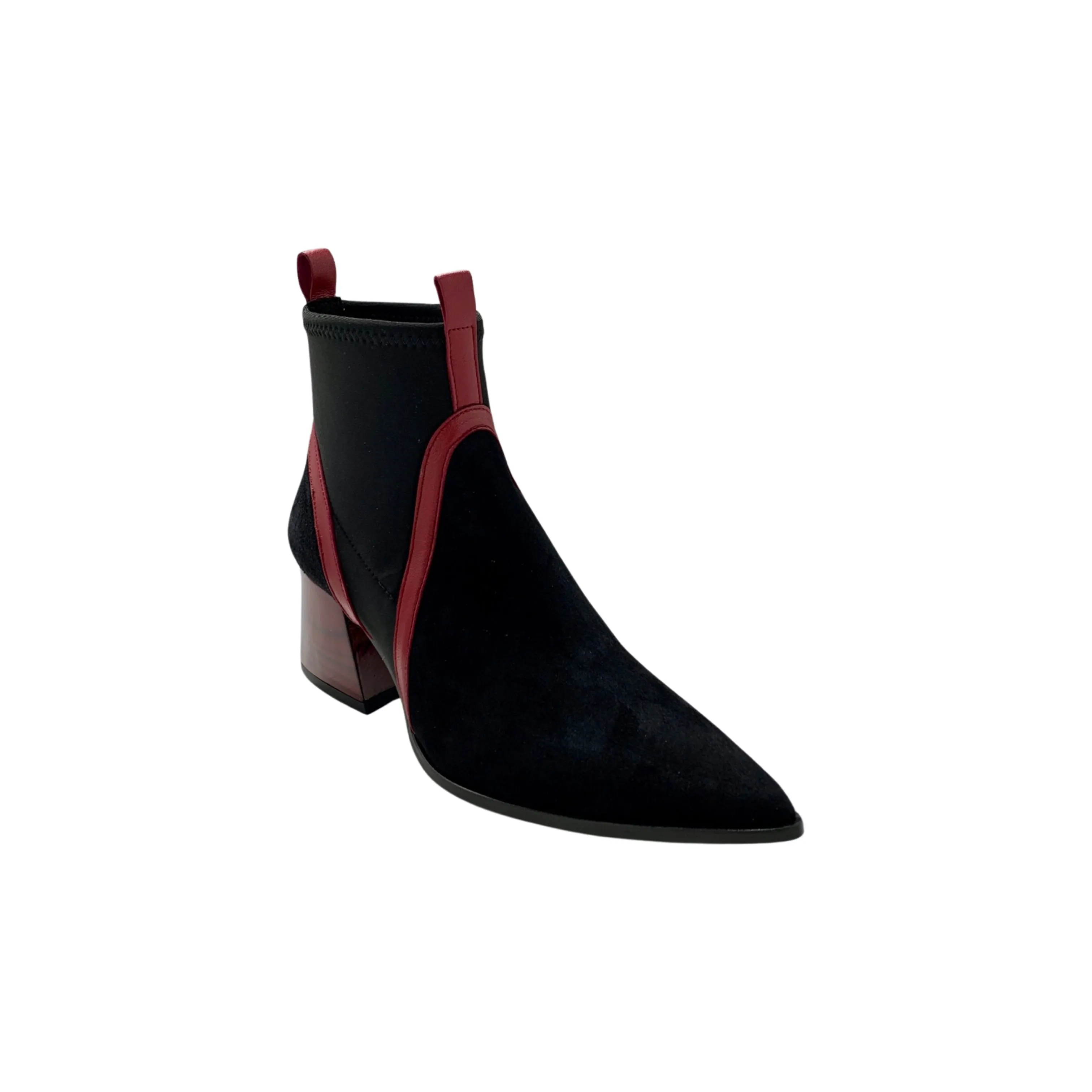 9258 Black Suede/Red Heel Bootie