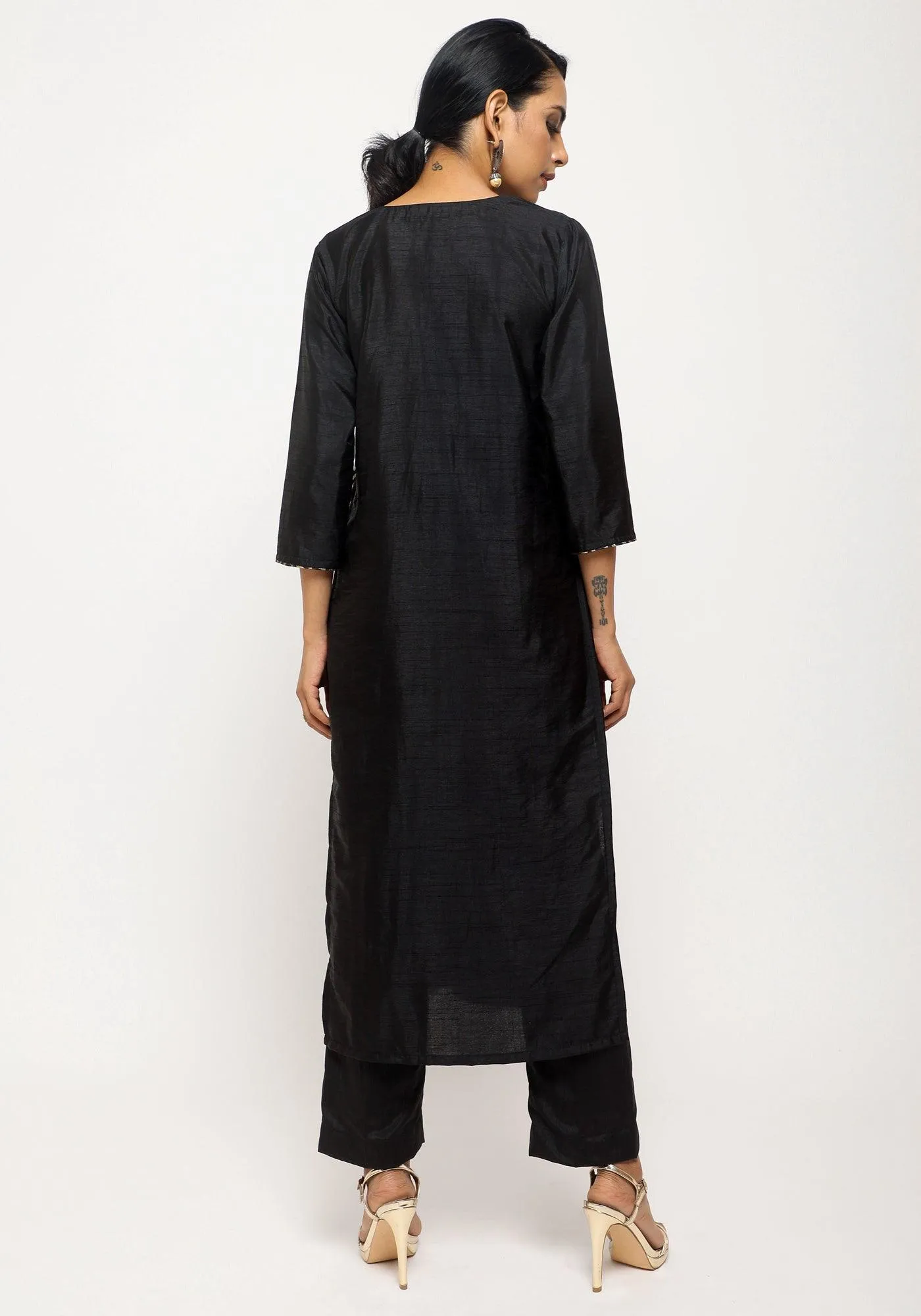 Black Foil High Slit Kurta