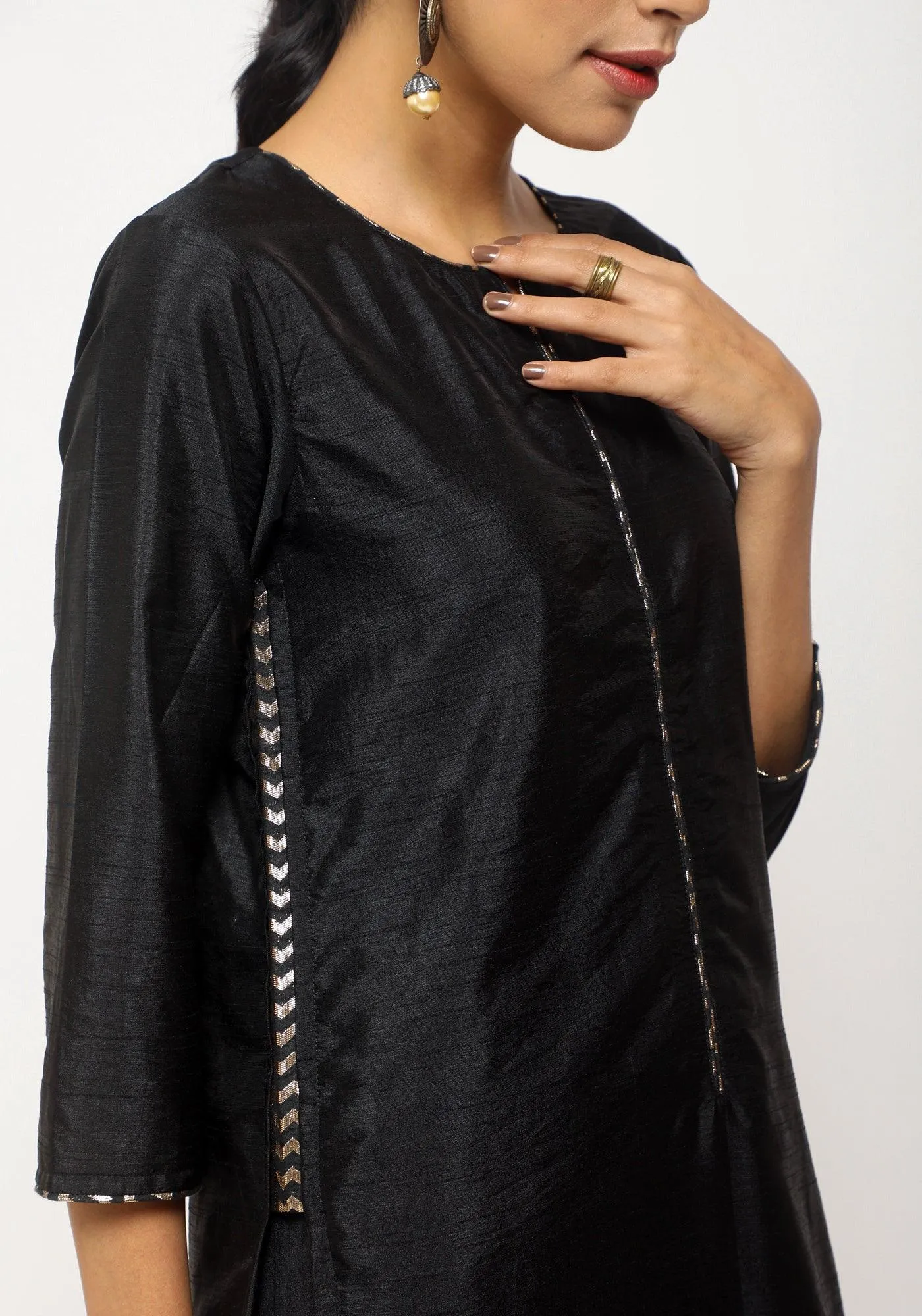 Black Foil High Slit Kurta