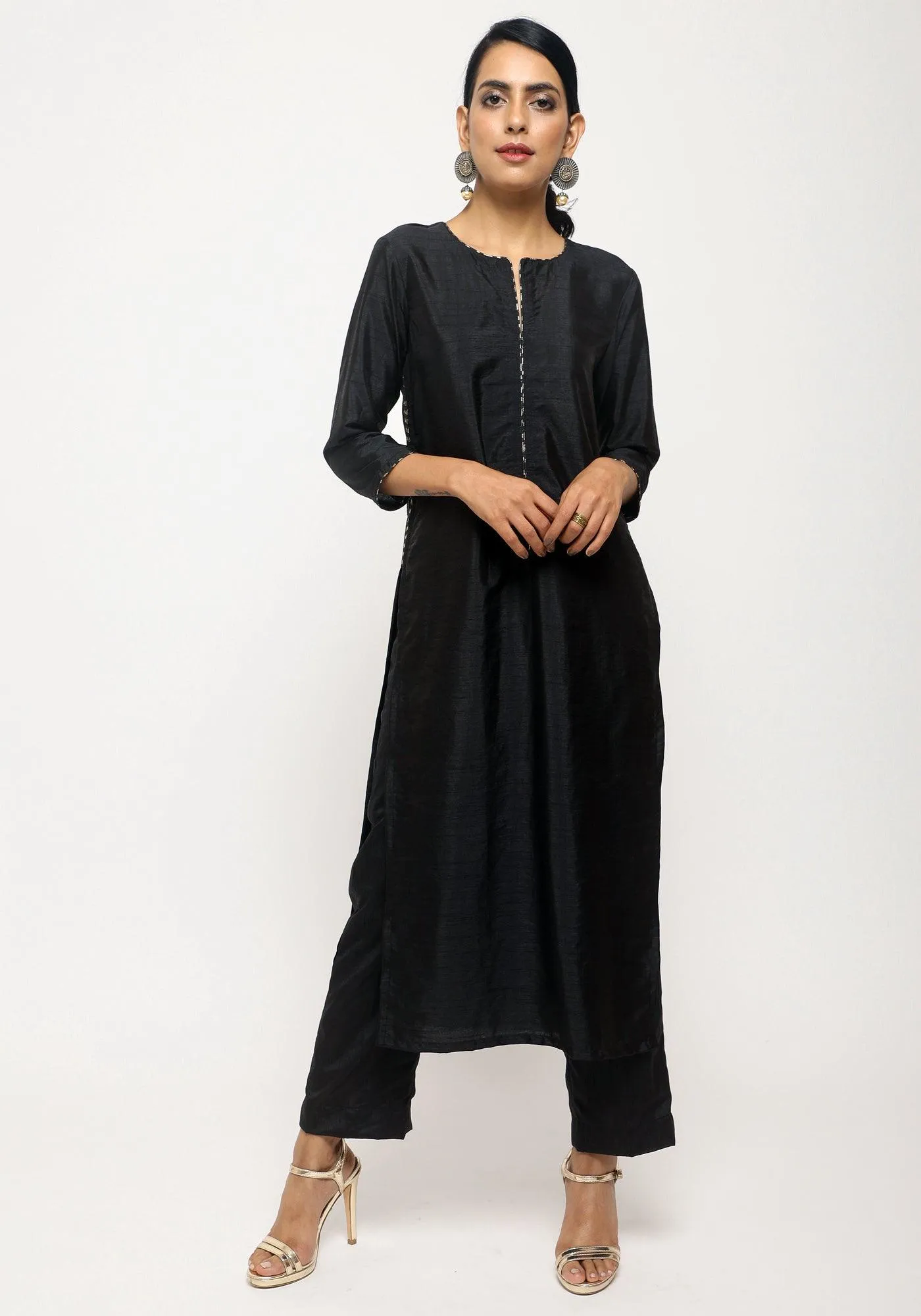 Black Foil High Slit Kurta