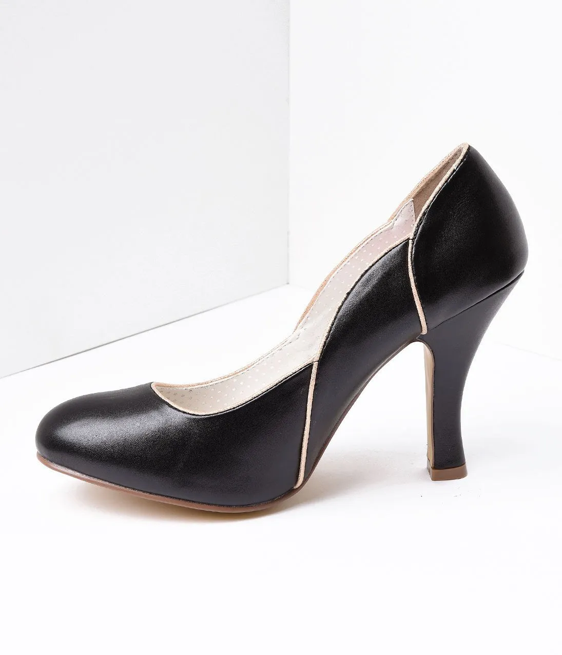 Black Leatherette Heel With Gold Accents