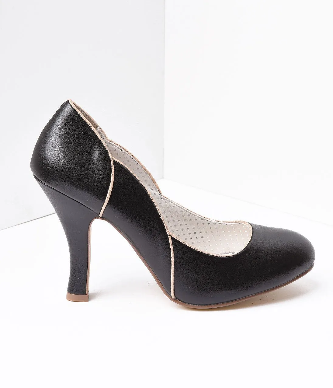 Black Leatherette Heel With Gold Accents