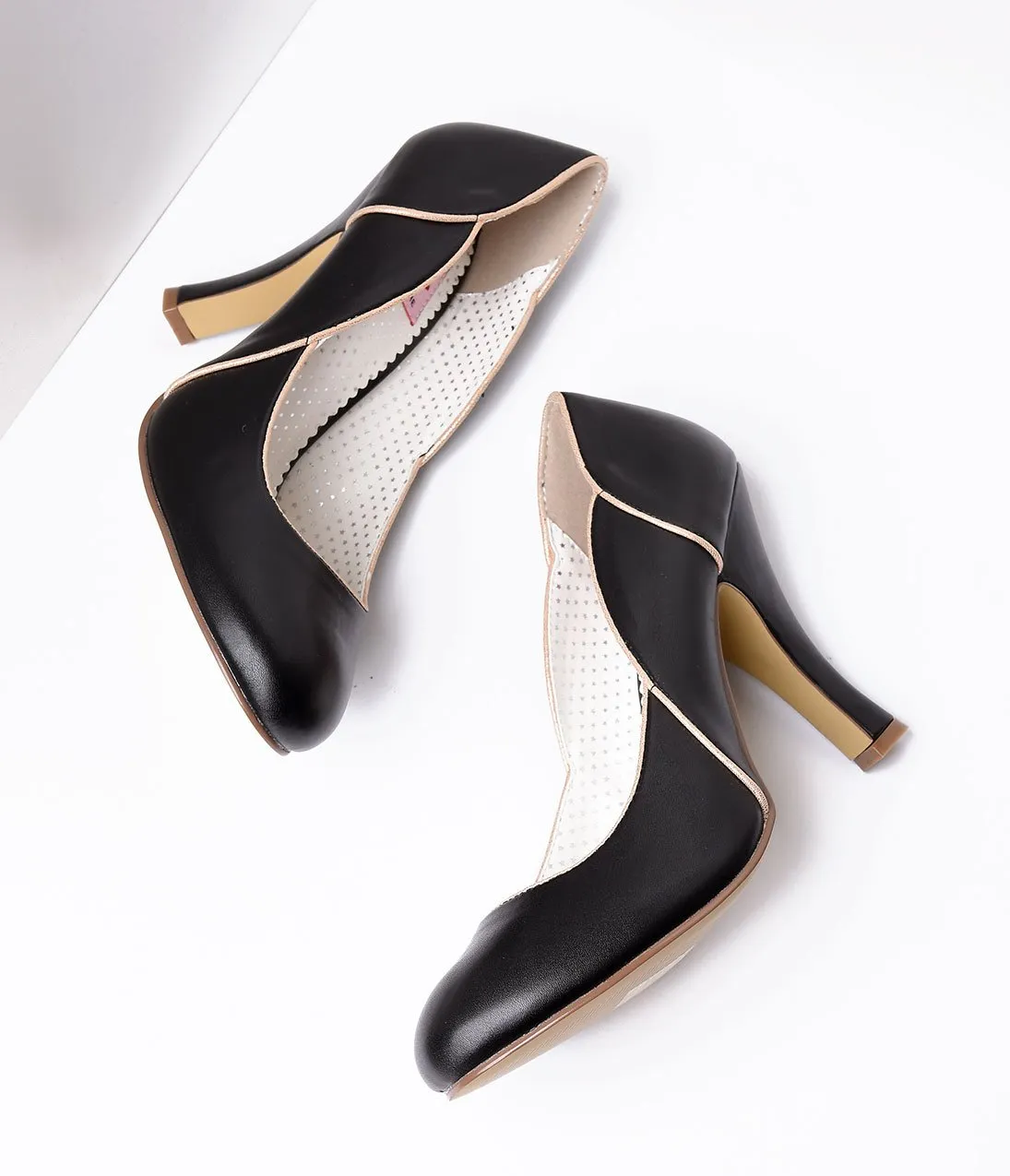 Black Leatherette Heel With Gold Accents