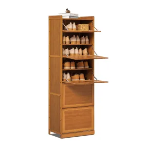 classic Bamboo 9 Tier Shoe Organizer Modern Cabinet with Door 41 Pairs Heels Boots, Brown, Hallway Entryway