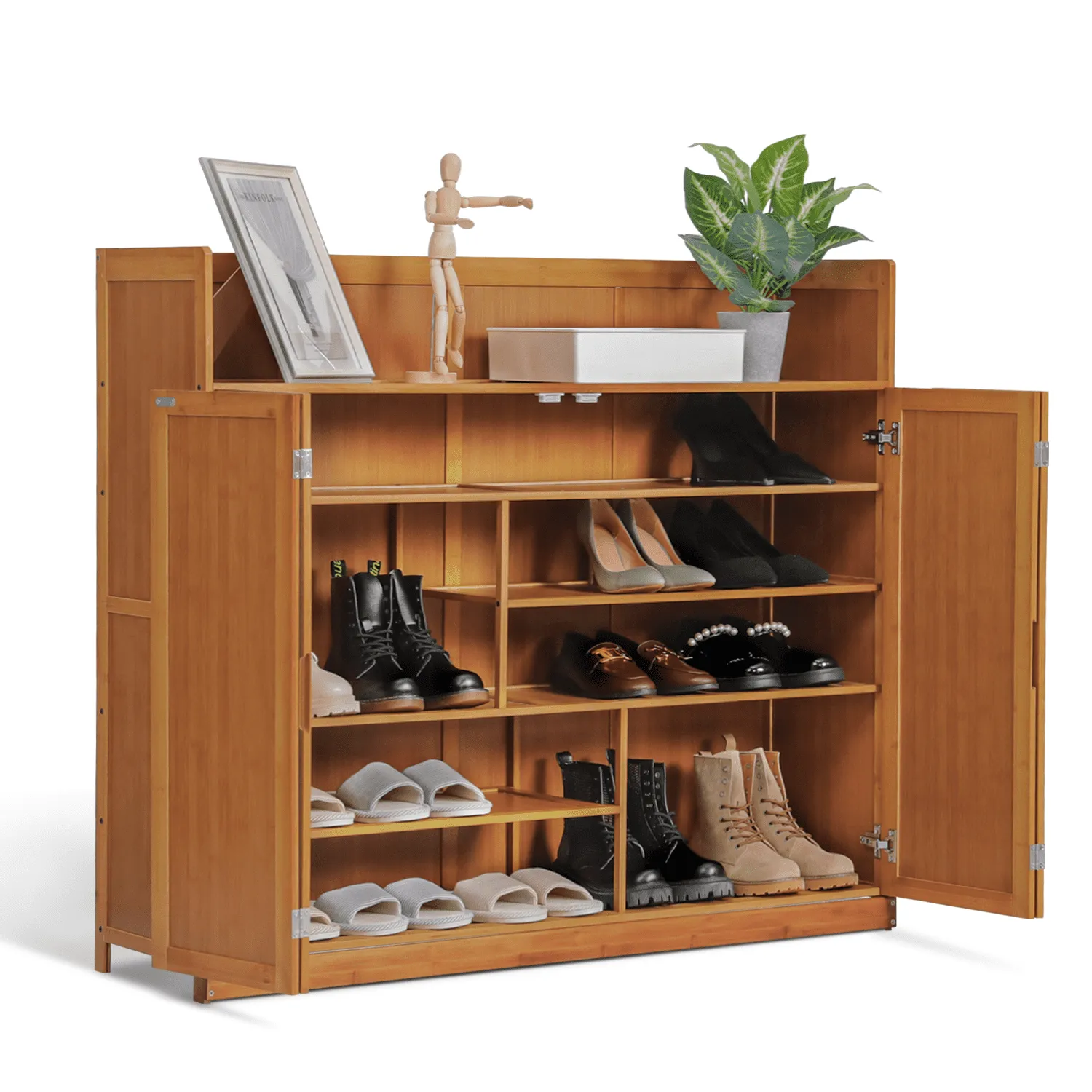 cozy Bamboo 6 Tiers Shoe Cabinet with Door, Storage 21 Pairs of Shoes, Brown Varnished, for Home