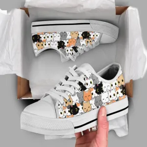 Cute Cats Shoes, Cat Sneakers, Casual Shoes, Low Top Shoes For Cat Owner, Cat Canvas Shoes