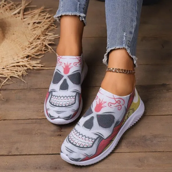 deanwangkt - Halloween White Casual Patchwork Printing Round Comfortable Shoes