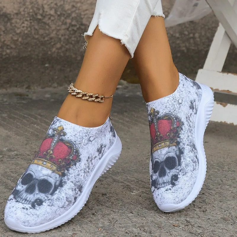 deanwangkt - Halloween White Casual Patchwork Printing Round Comfortable Shoes