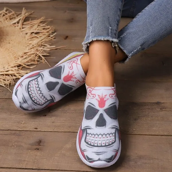 deanwangkt - Halloween White Casual Patchwork Printing Round Comfortable Shoes