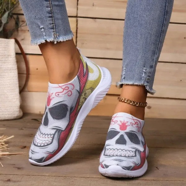 deanwangkt - Halloween White Casual Patchwork Printing Round Comfortable Shoes