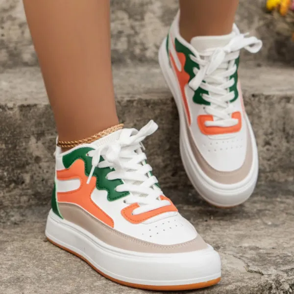 deanwangkt - White Green Casual Patchwork Frenulum Round Comfortable Out Door Shoes