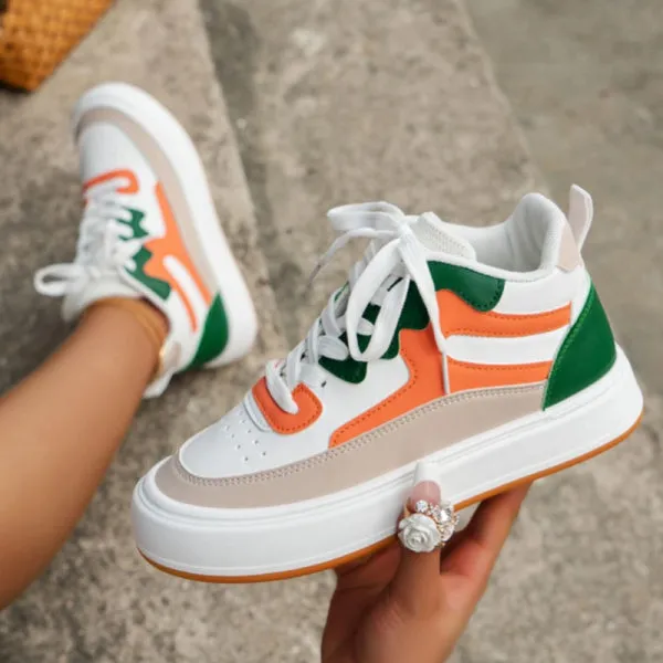 deanwangkt - White Green Casual Patchwork Frenulum Round Comfortable Out Door Shoes