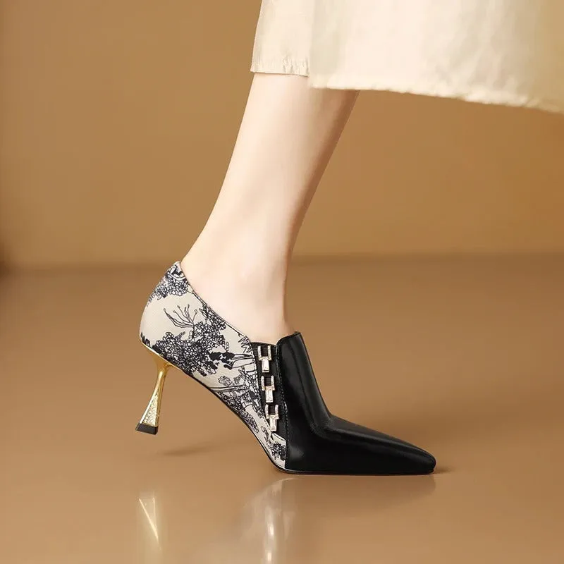 Elegant and Classy Embroidered Slip-on High Heel Pumps