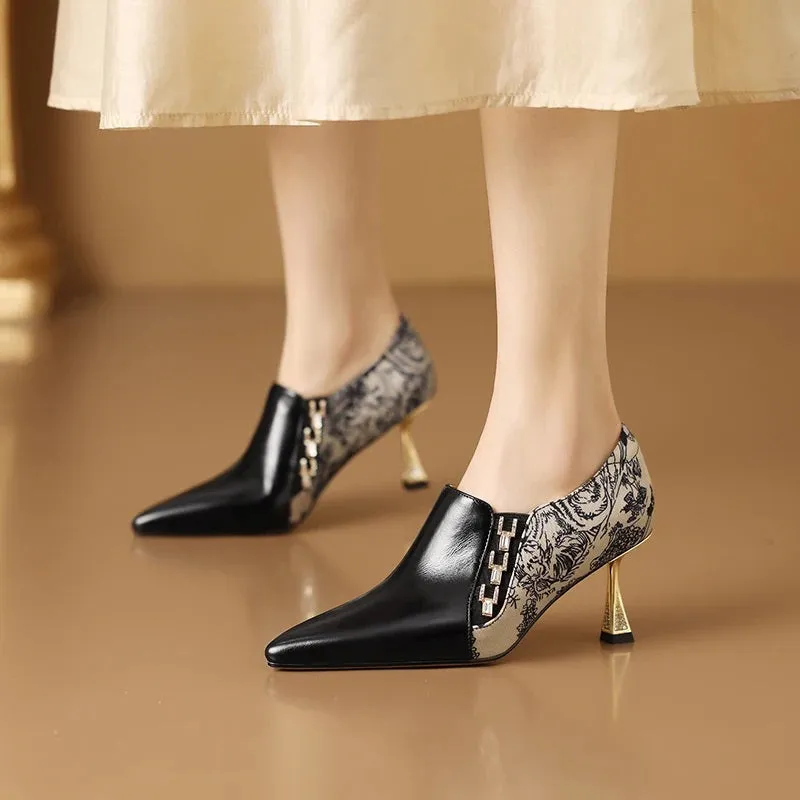 Elegant and Classy Embroidered Slip-on High Heel Pumps