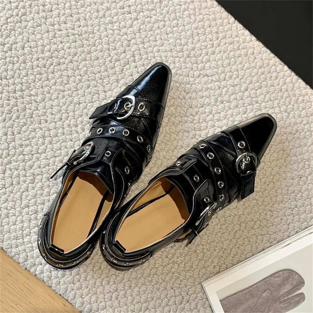 Elegant Cow Leather Pointed Toe Mule Slip Ons