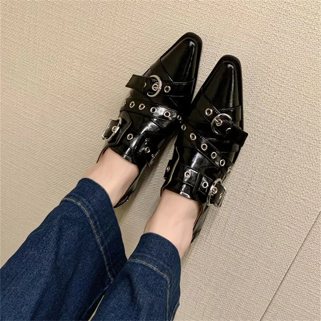 Elegant Cow Leather Pointed Toe Mule Slip Ons