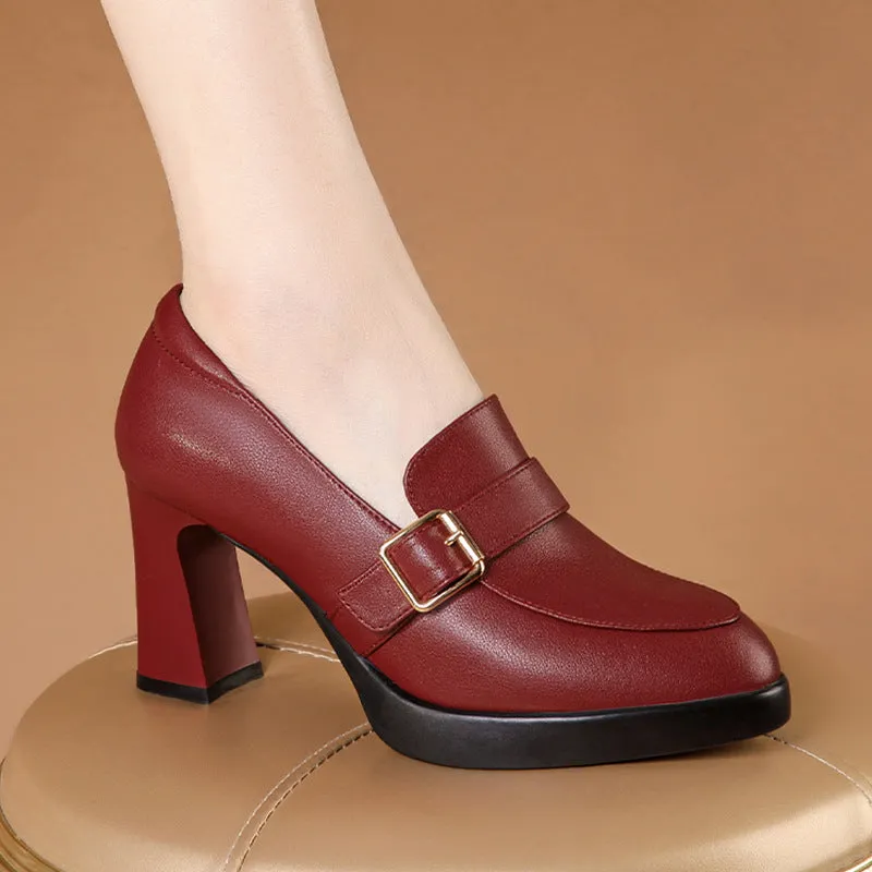 Elegant Low-Cut High Heels with a Square Buckle