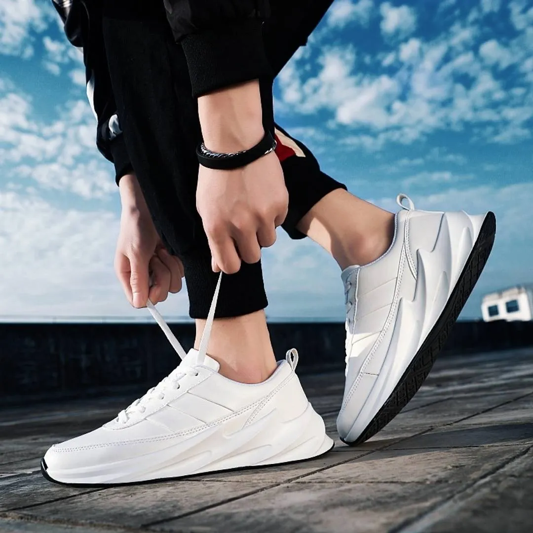 Elegant White Synthetic Leather Solid Sports Shoes For Men