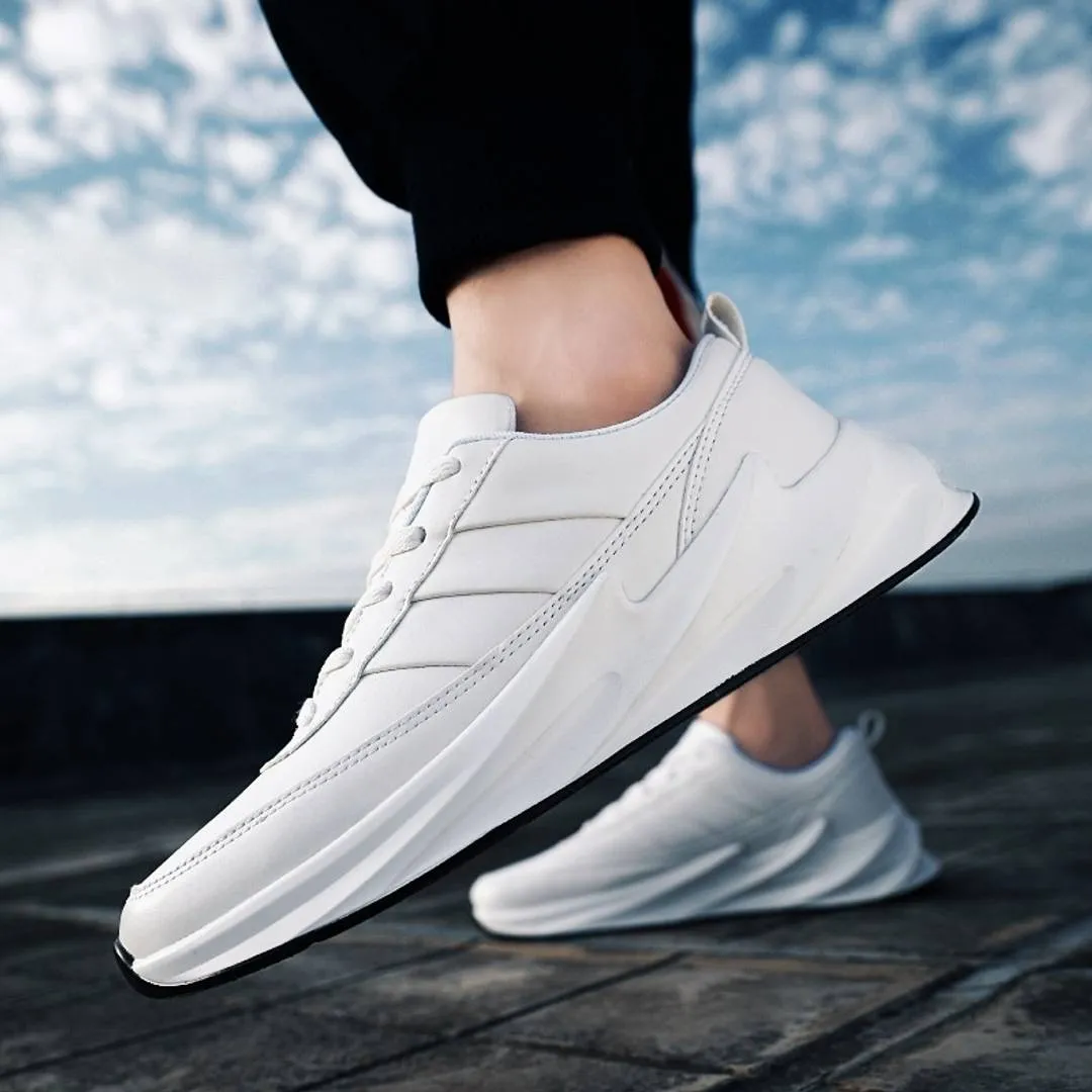 Elegant White Synthetic Leather Solid Sports Shoes For Men