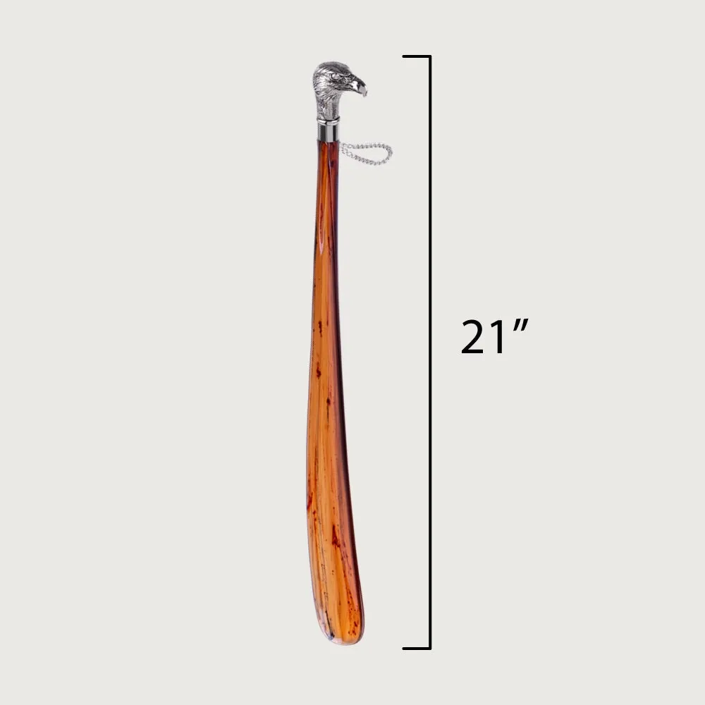 FootFitter Medium Tortoiseshell Spoon Shoe Horn with Nickel Plated Eagle Handle, 21"