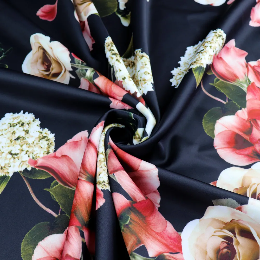 FS1029 Floral Stretch Knit Fabric Black Beige Dusty Pink