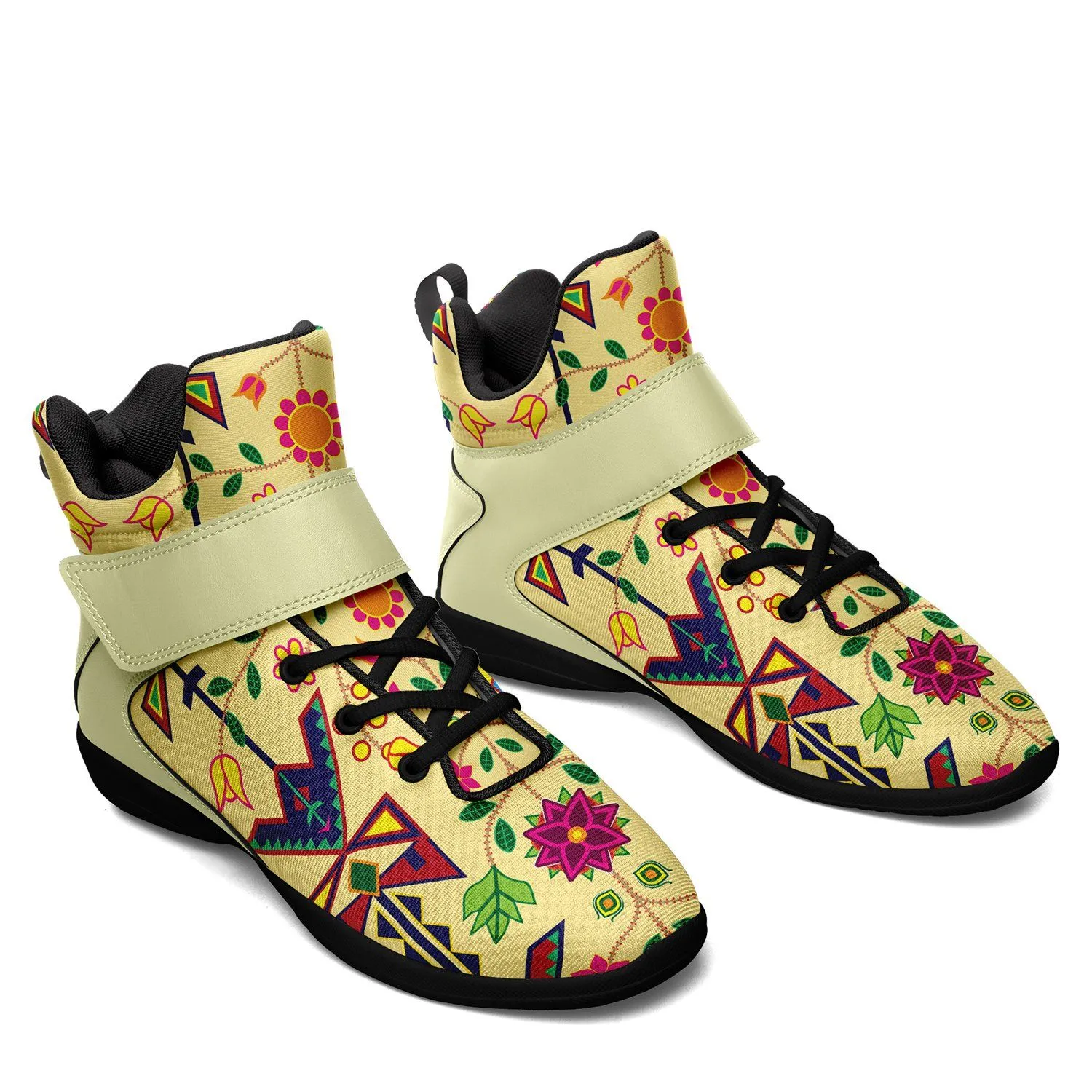 Geometric Floral Spring Vanilla Ipottaa Basketball / Sport High Top Shoes