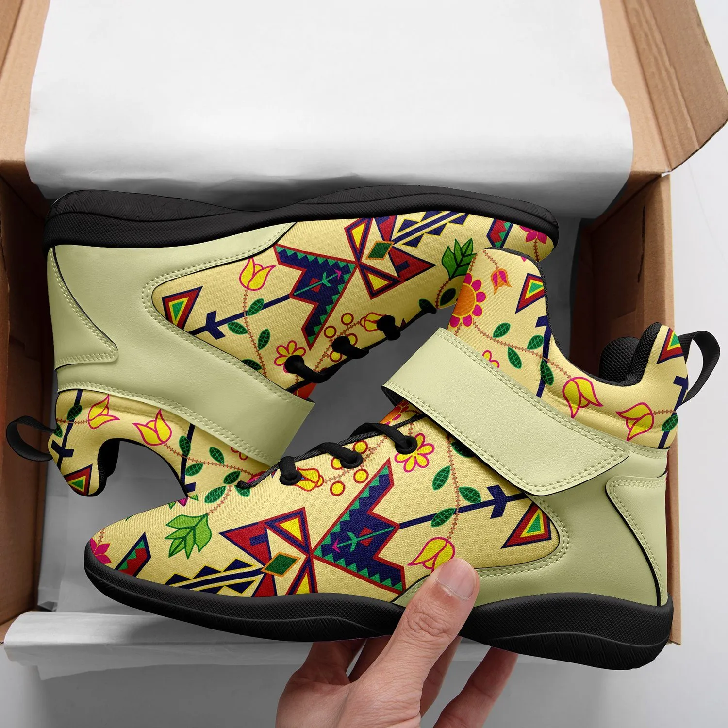 Geometric Floral Spring Vanilla Ipottaa Basketball / Sport High Top Shoes