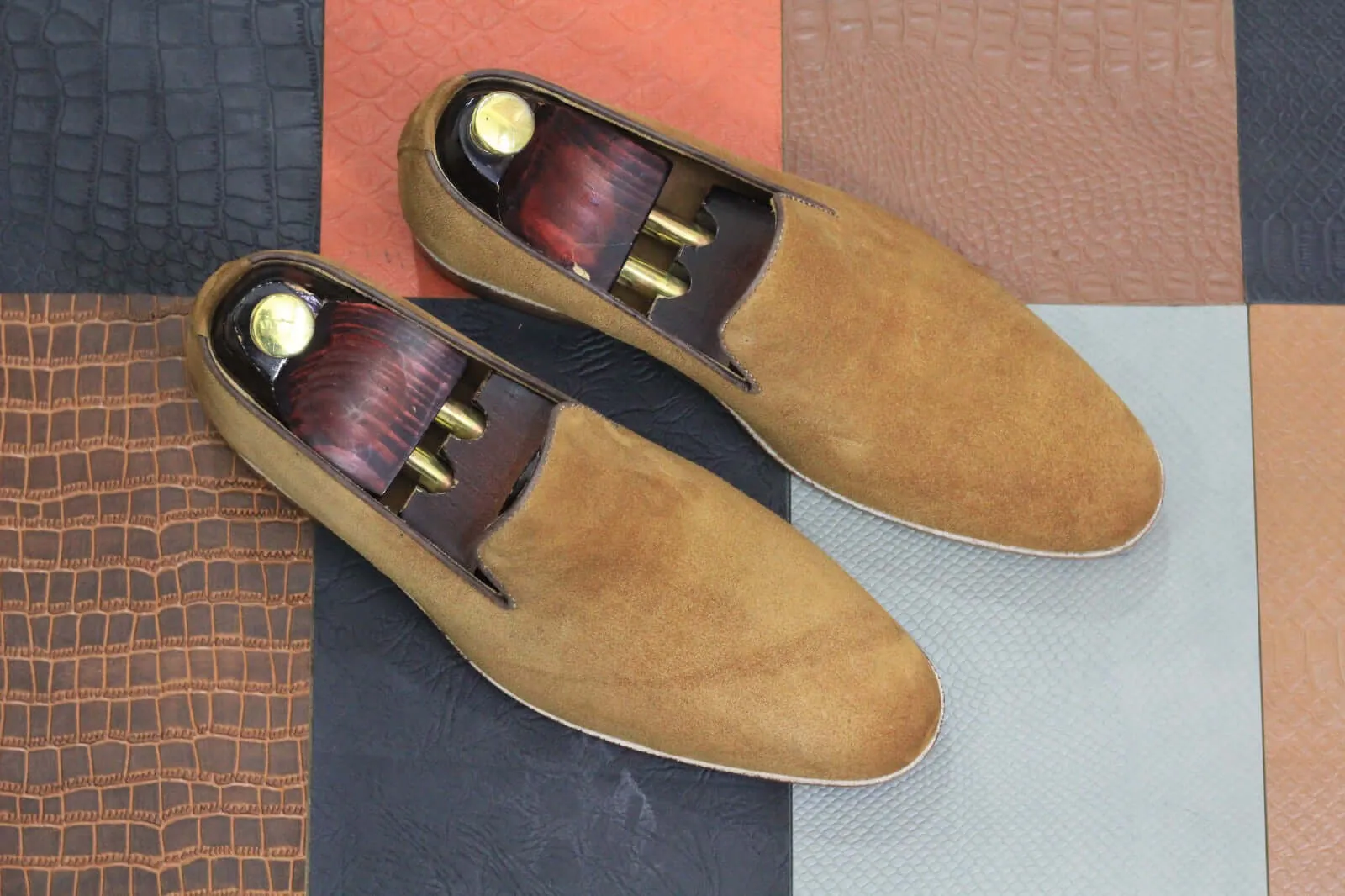 Handmade Beige Suede Slip On Loafer Shoes, Men's Shoes, Formal Wear Shoes