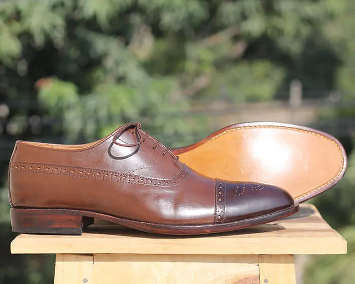 Handmade Brown Leather Shoes, Dress Formal Shoes For Men's