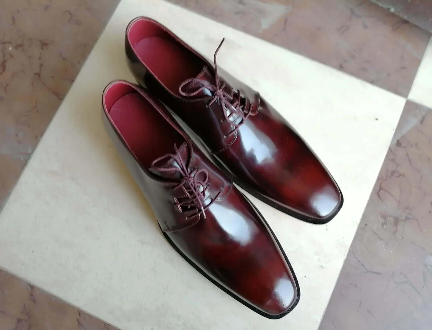 Handmade Men's Lace Up Derby Shoes, Men's Burgundy Leather Stylish Shoes