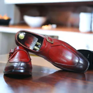 Handmade Two Shaded Leather Buckle Shoes, Men's Split Toe Oxford Leather Shoes