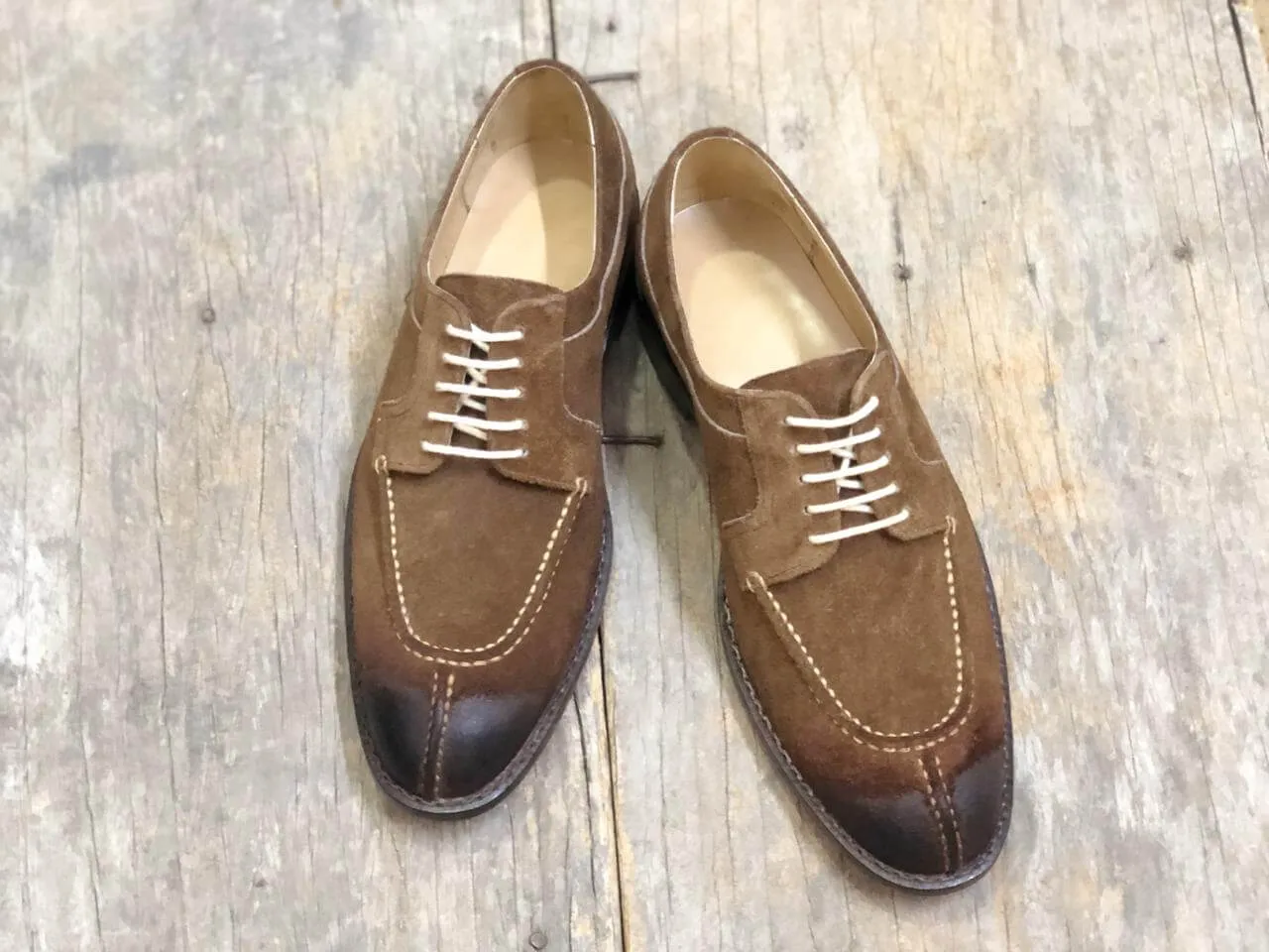 Handmade Two Tone Brown Split Toe Suede Lace Up Shoes For Men's