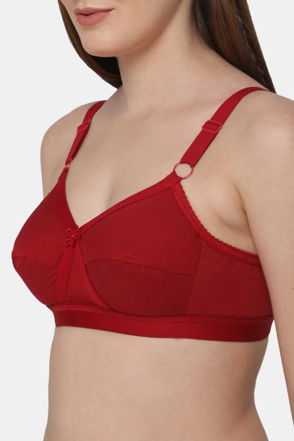 High Coverage Non-Padded Non-Wired Cotton Full Figure Everyday Intimacy Bra - Red