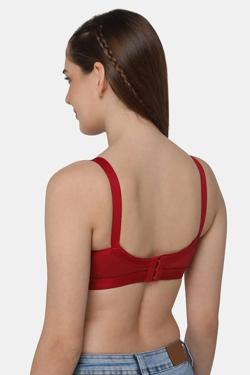 High Coverage Non-Padded Non-Wired Cotton Full Figure Everyday Intimacy Bra - Red