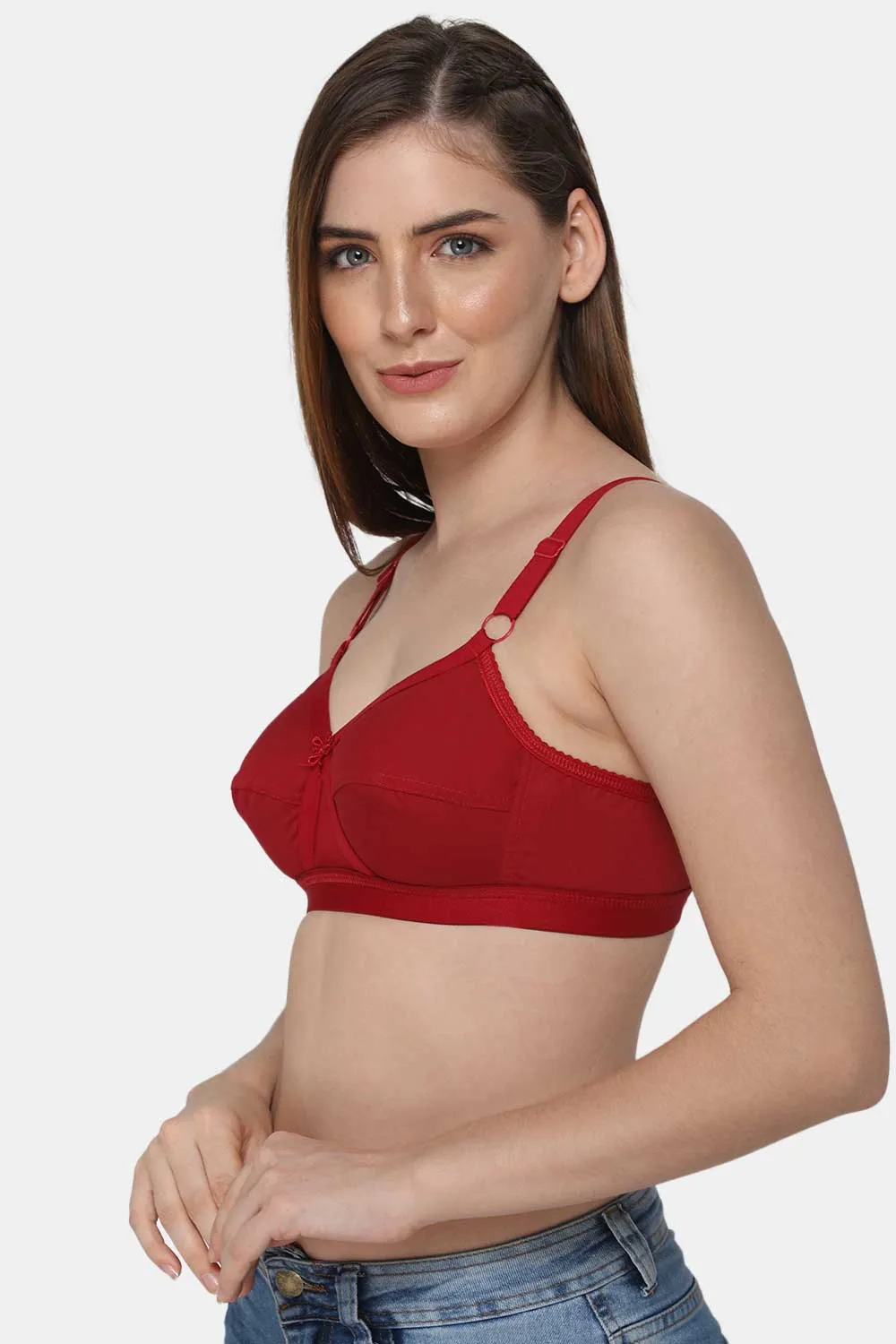 High Coverage Non-Padded Non-Wired Cotton Full Figure Everyday Intimacy Bra - Red