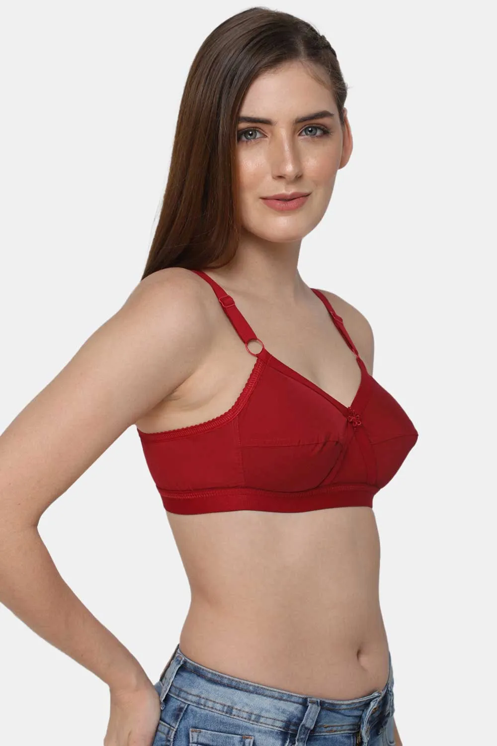 High Coverage Non-Padded Non-Wired Cotton Full Figure Everyday Intimacy Bra - Red