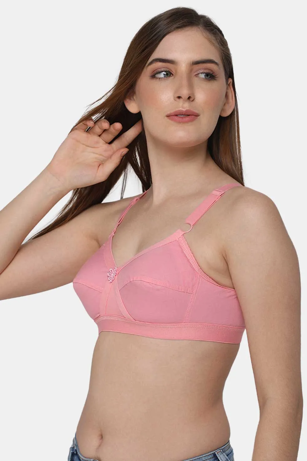 High Coverage Non-Padded Non-Wired Cotton Intimacy Bra - Full Figure - Pink