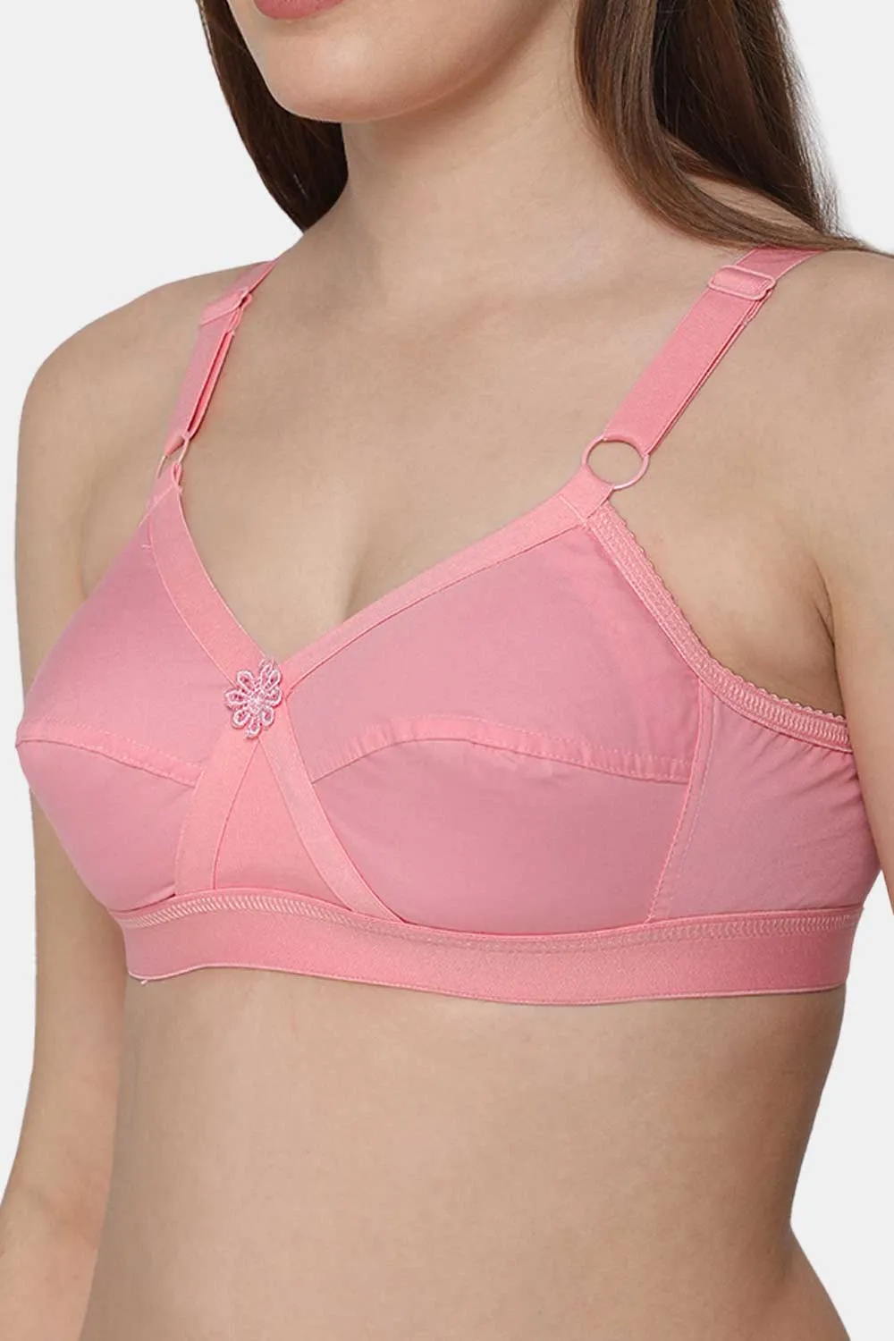 High Coverage Non-Padded Non-Wired Cotton Intimacy Bra - Full Figure - Pink