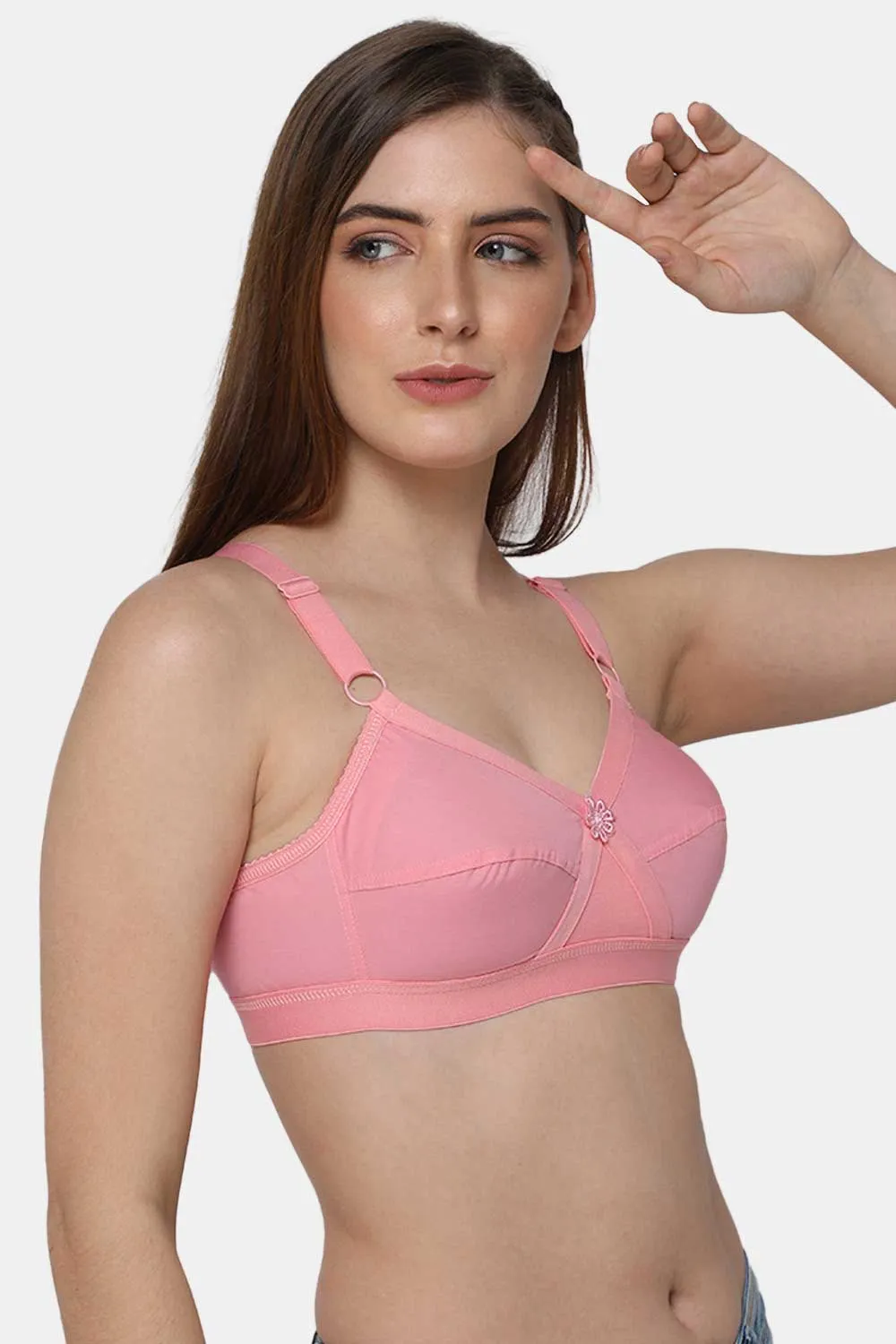 High Coverage Non-Padded Non-Wired Cotton Intimacy Bra - Full Figure - Pink