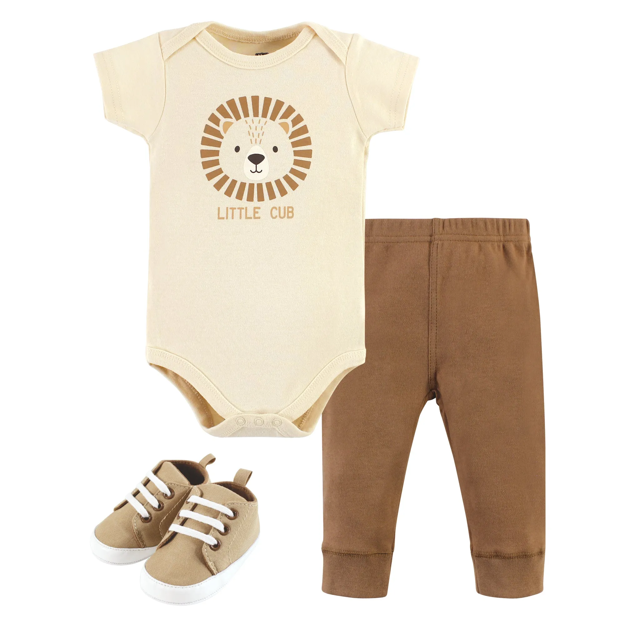 Hudson Baby Cotton Short Sleeve Bodysuit, Pant and Shoe Set, Brave Lion