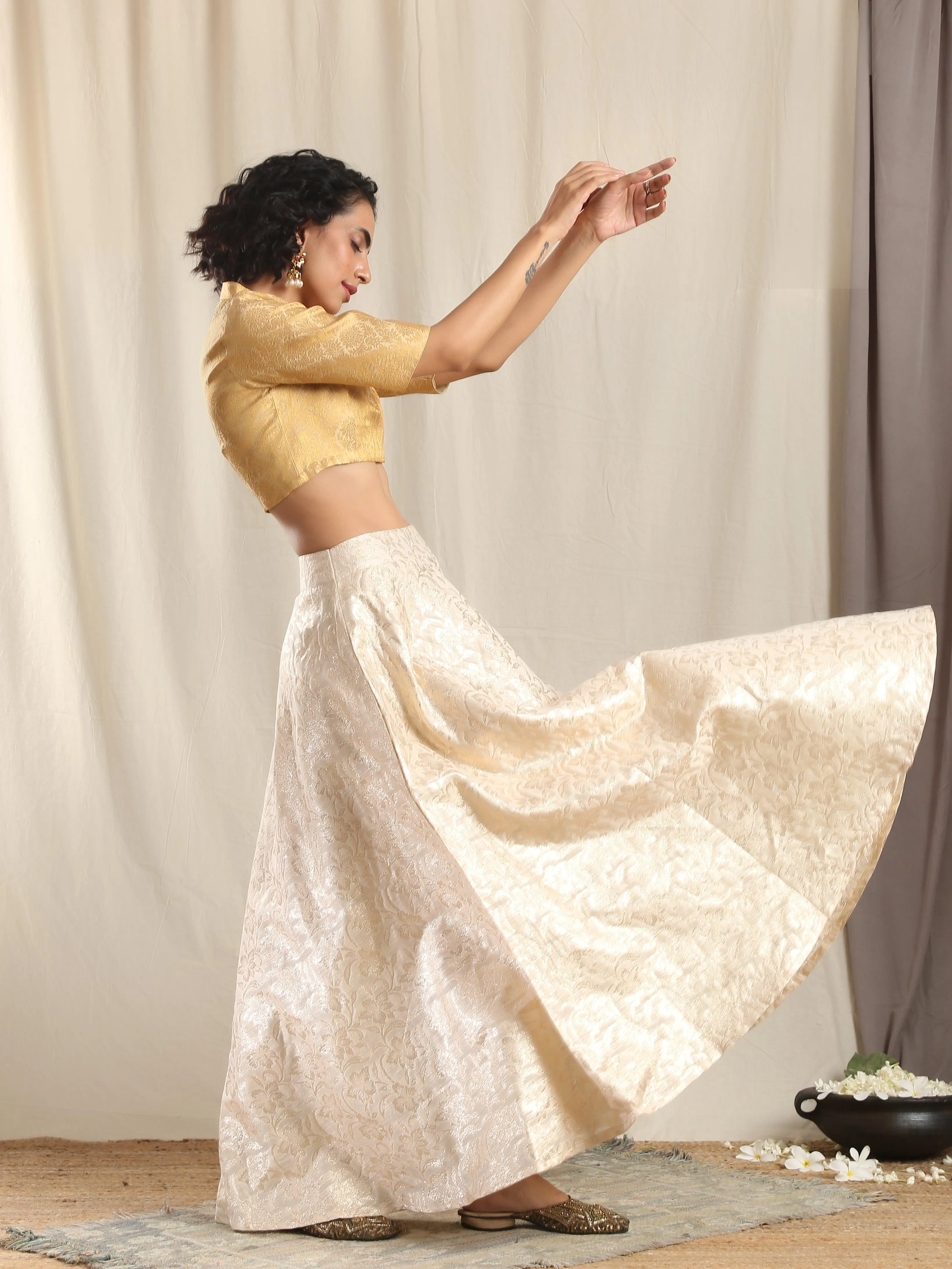 Ivory Gold Brocade Blouse Skirt Set