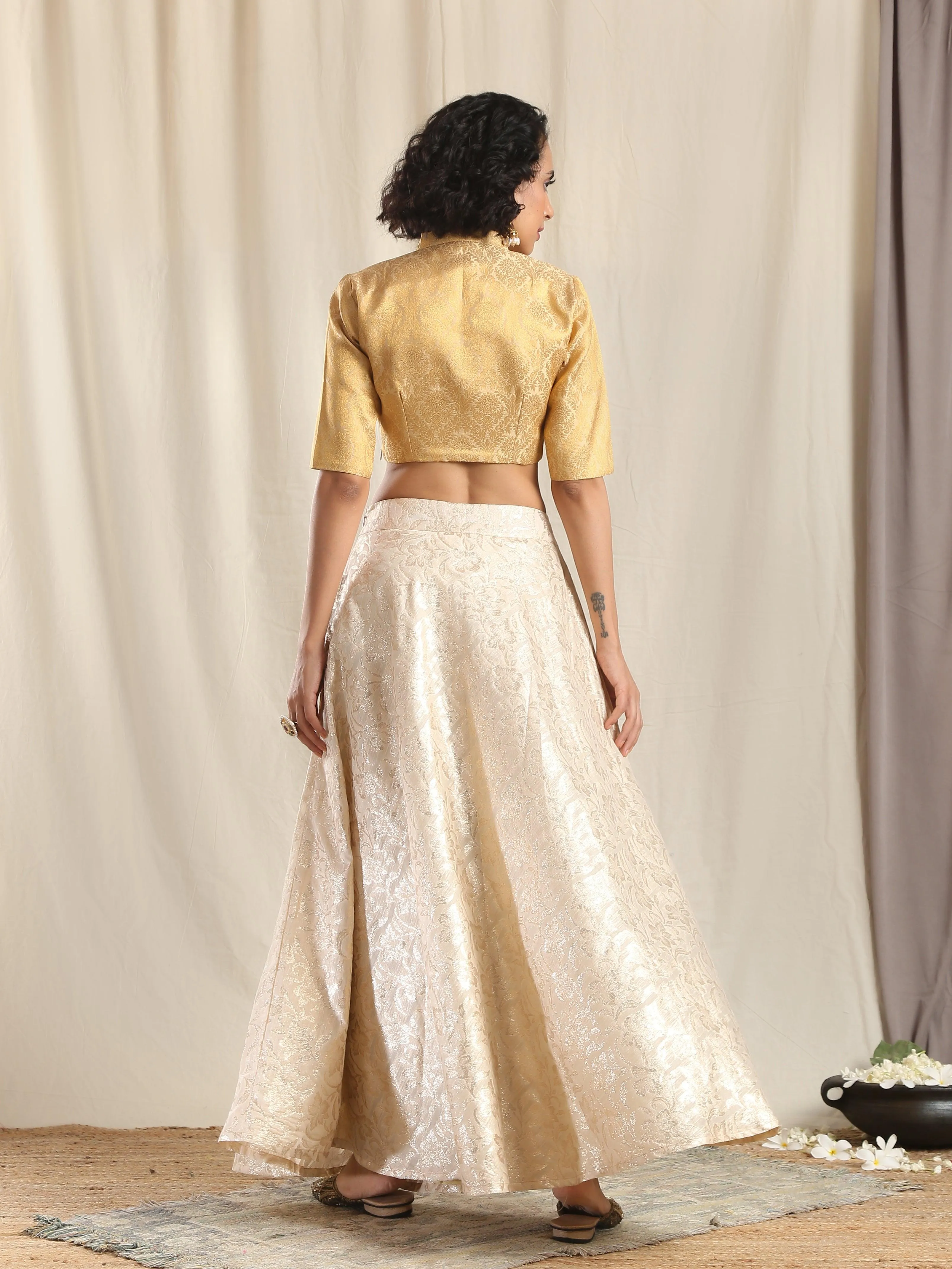 Ivory Gold Brocade Blouse Skirt Set