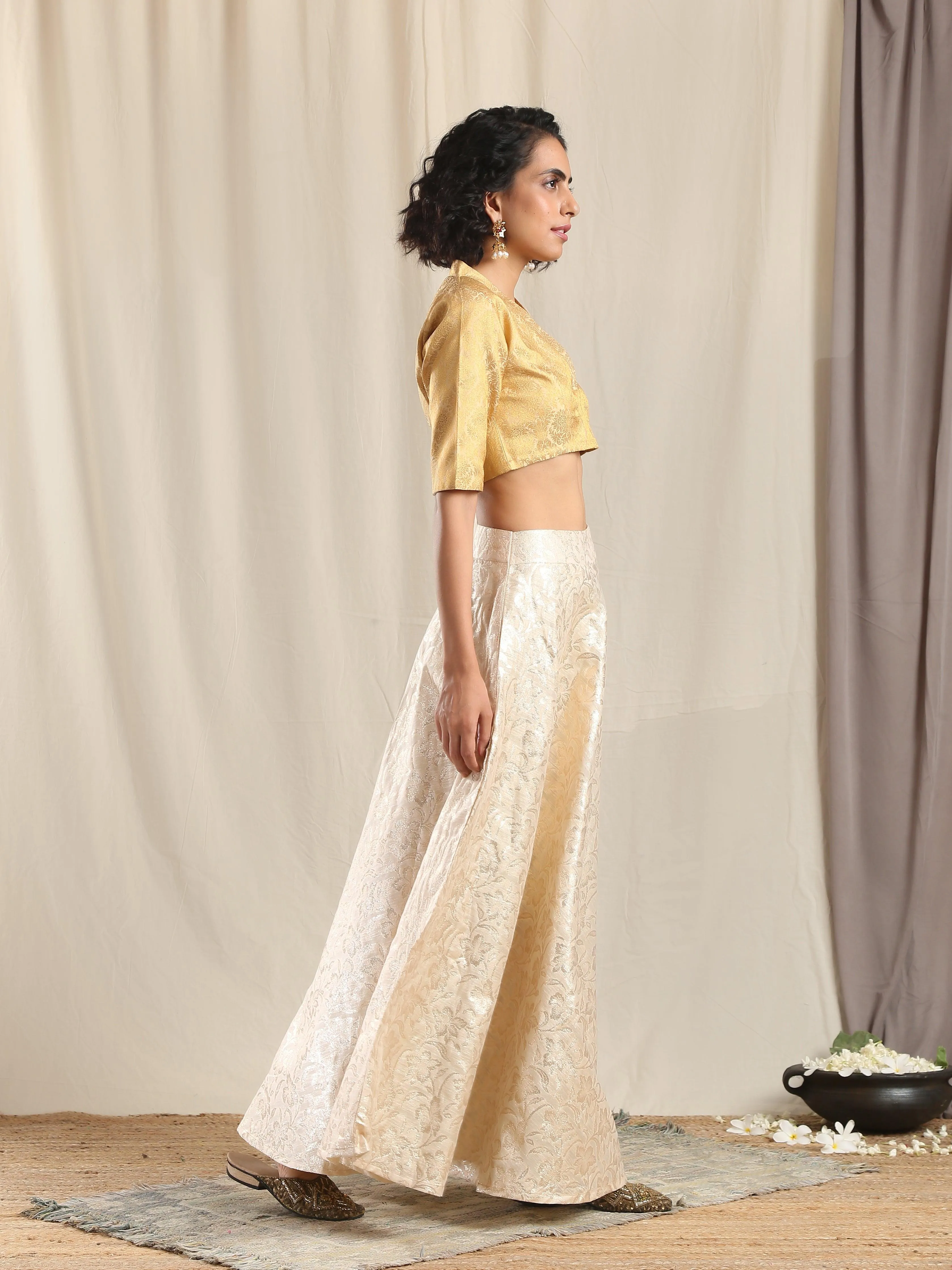 Ivory Gold Brocade Blouse Skirt Set