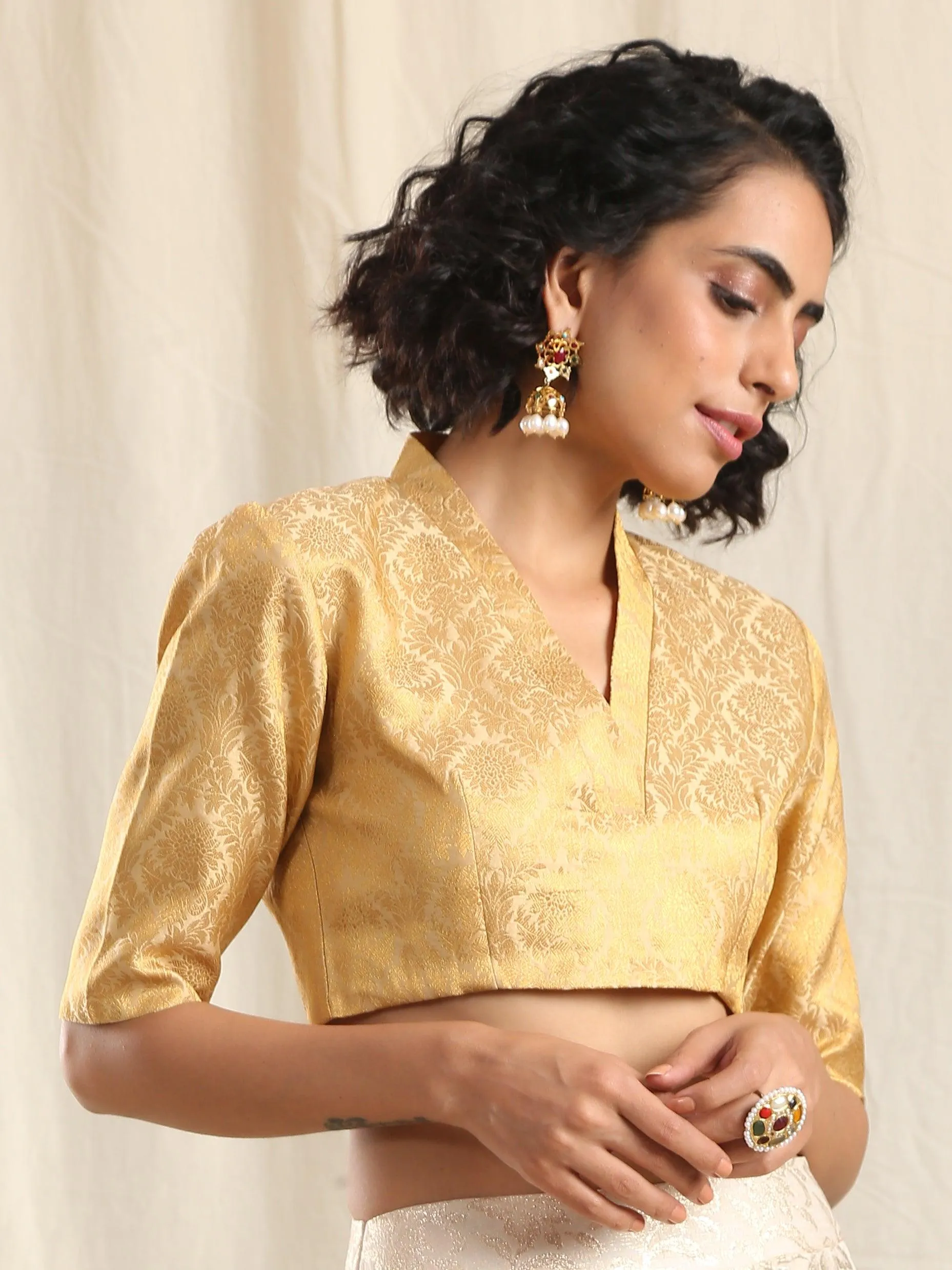 Ivory Gold Brocade Blouse Skirt Set