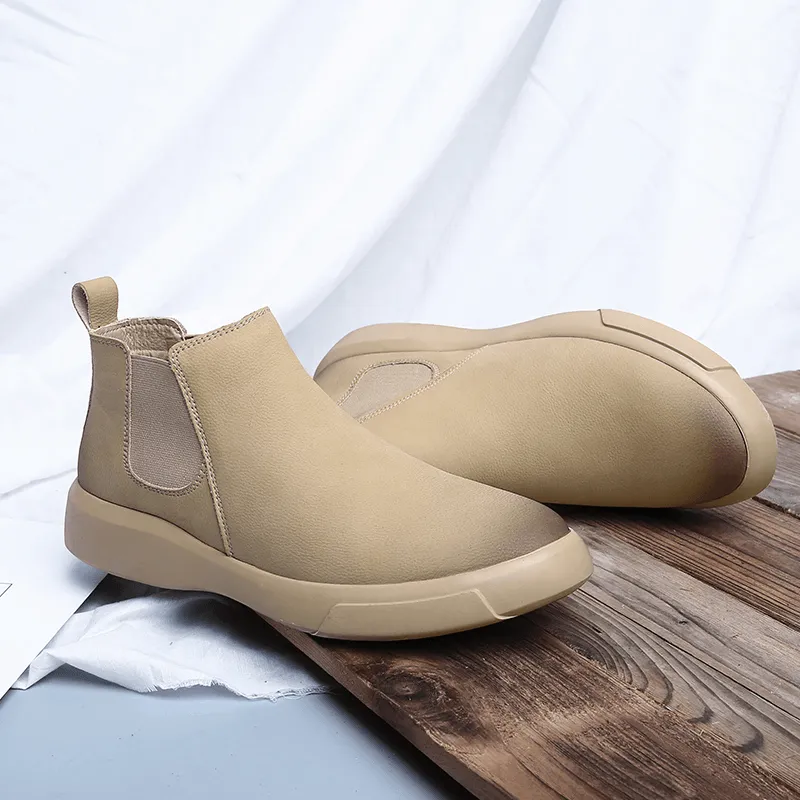 kkboxly kkboxly Men Comfy Cowhide Leather Non Slip Elastic Slip on Casual Chelsea Boots