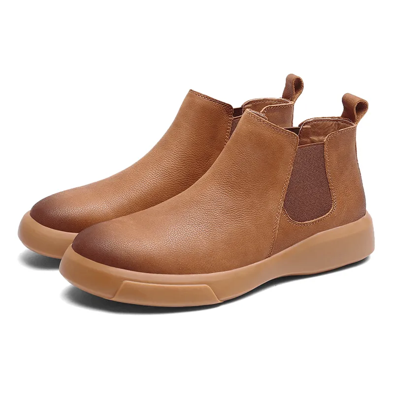 kkboxly kkboxly Men Comfy Cowhide Leather Non Slip Elastic Slip on Casual Chelsea Boots