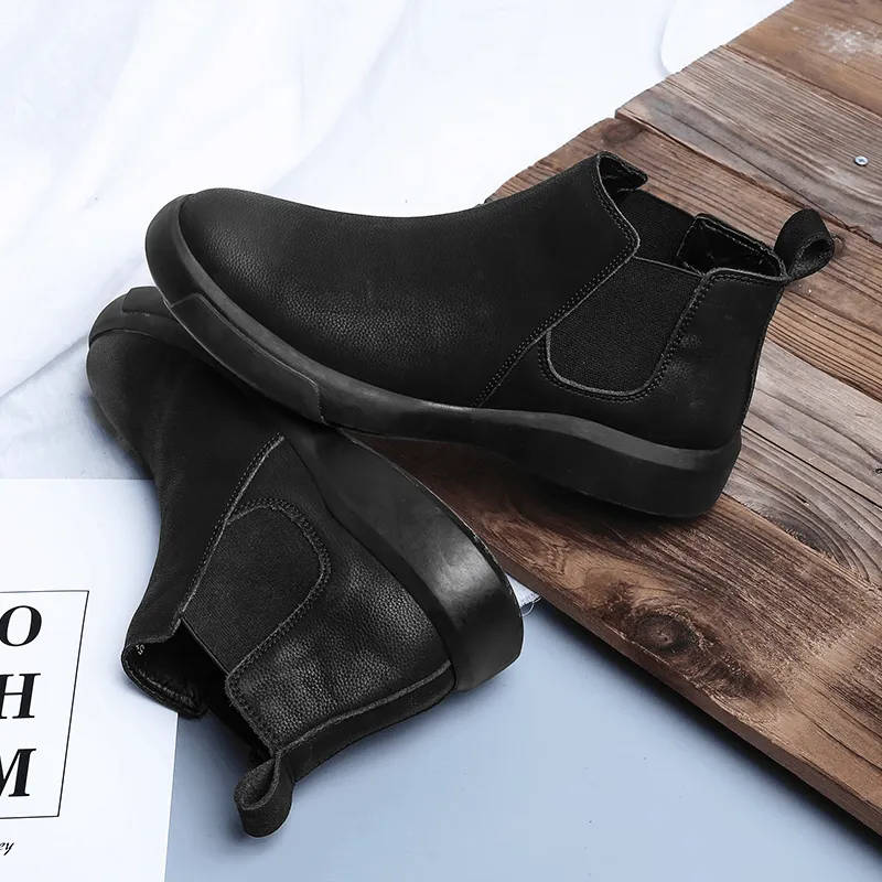 kkboxly kkboxly Men Comfy Cowhide Leather Non Slip Elastic Slip on Casual Chelsea Boots