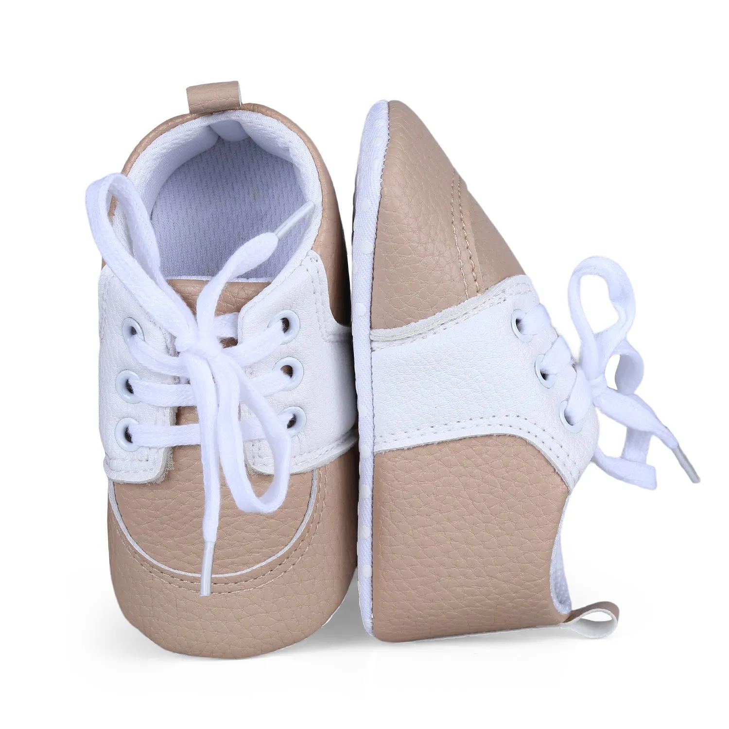 Lace-Up Stylish Leather Sneaker Shoes - Beige