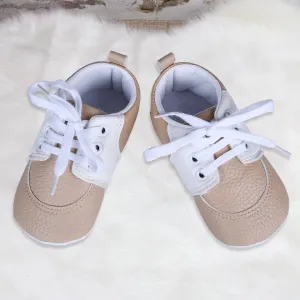 Lace-Up Stylish Leather Sneaker Shoes - Beige